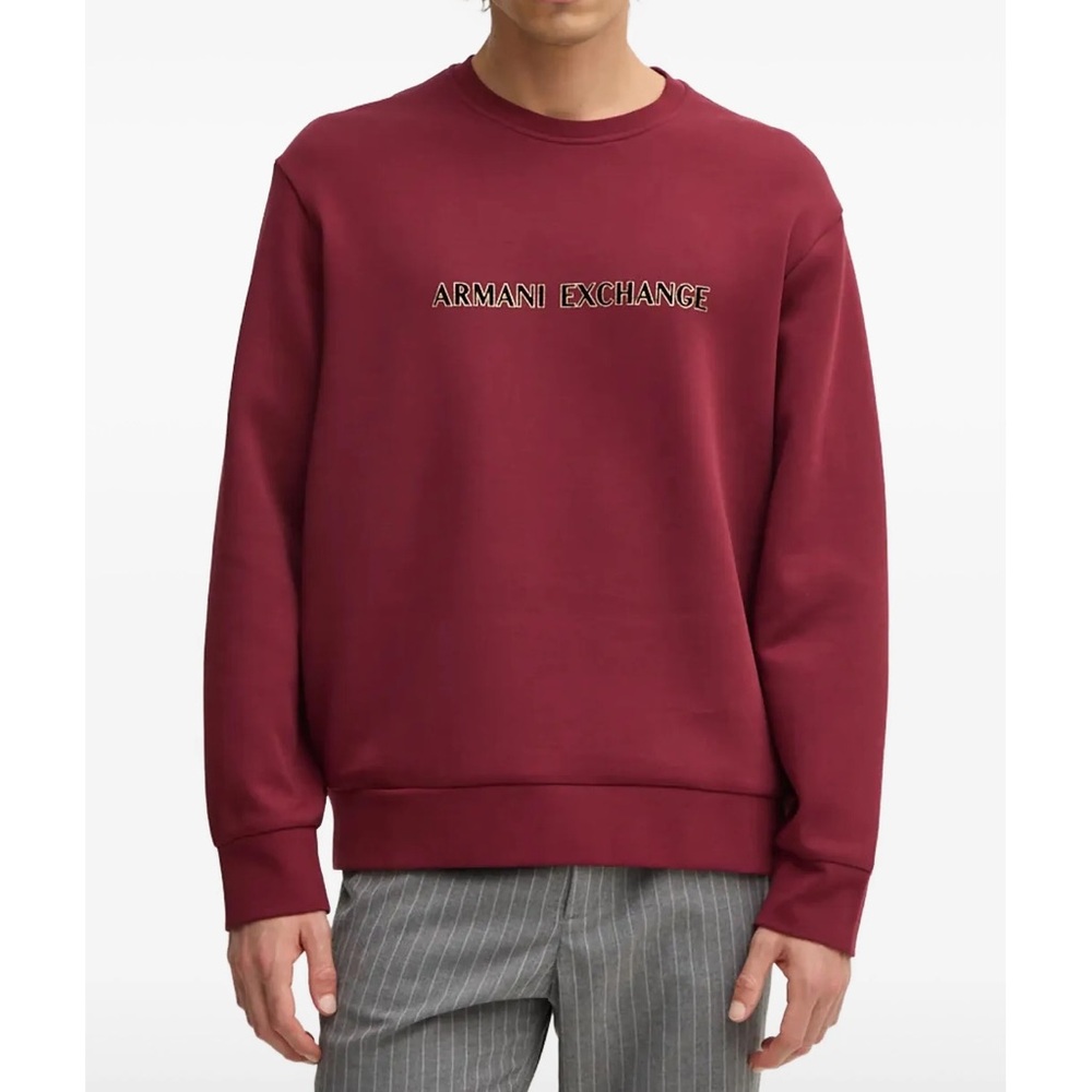 Armani Exchange Men's Maroon Crewneck Sweater